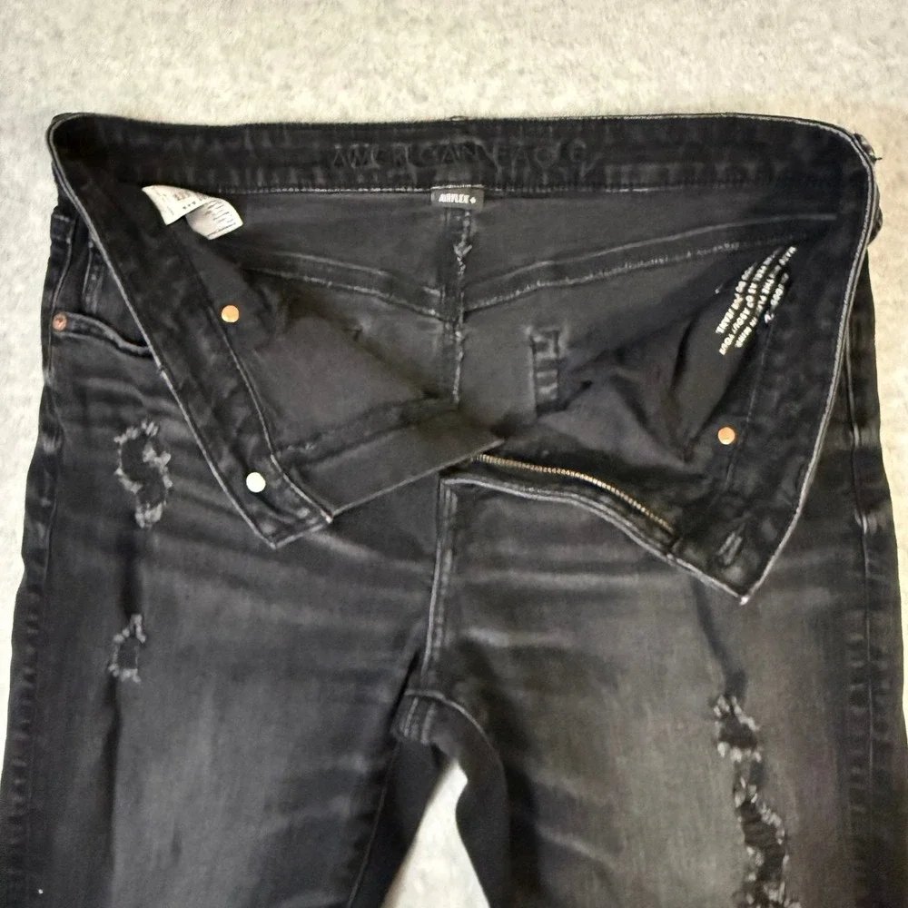 American Eagle Airflex+ Skinny Distressed Black Jeans 34x32 Ripped Denim